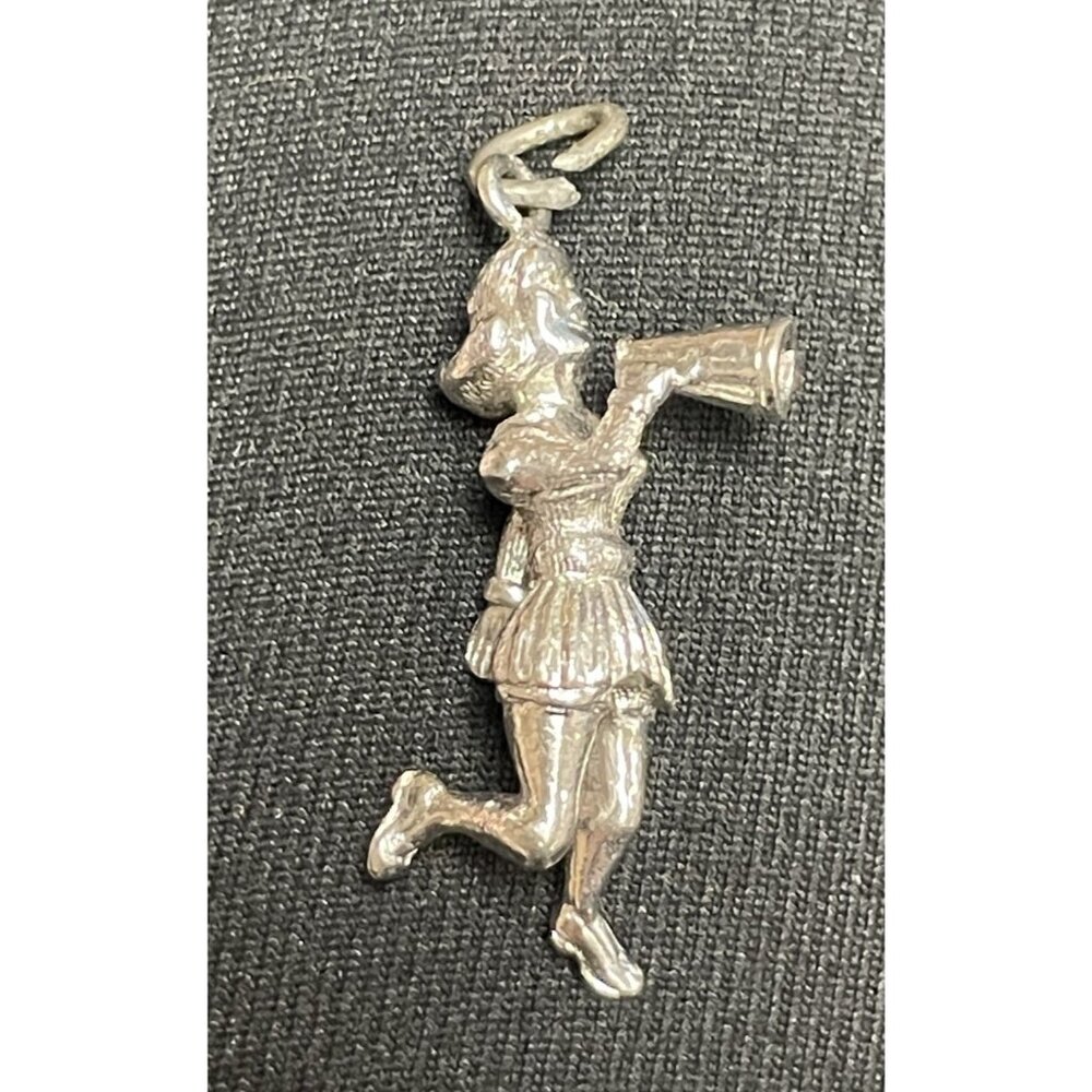 Vintage Articulated Cheerleader With Megaphone Silver-Tone Charm Rare